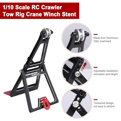 HobbyPark RC Crawler Tow Rig Crane 1/10 Scale Winch Stent Rescue Wrecker Kit Trailer Tow Hook for TRX4 SCX10 II Capra LCG Chassis Frame DIY Parts Updates (Black) - color: Black