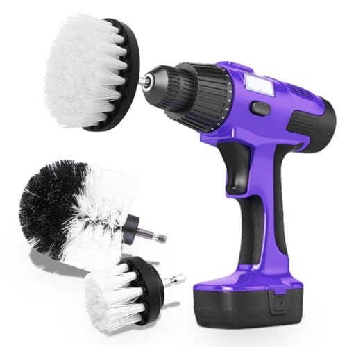 3PCS Car Detailing Drill Brush Set, Car Interior Power Scrubber Brush, Wheel Cleaner Drill Brush, Car Wash Cleaning Kit for Floor, Grout, Car Mats, Tub, Tile, Bathroom, Carpet (White) - color: White
