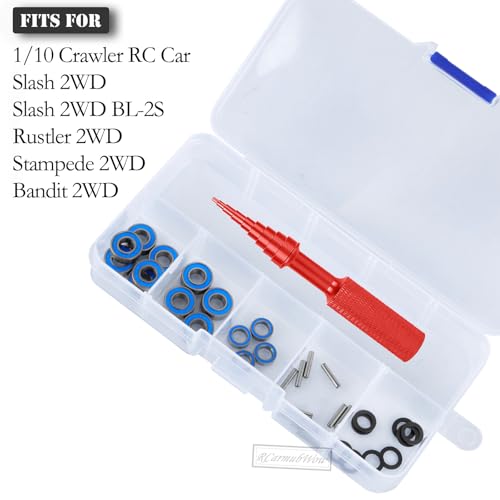 RC Bearings Kit Upgrades Part for 1/10 Slash 2WD,Slash 2WD BL-2S,Rustler 2WD,Stampede 2WD,Bandit 2WD RC Car,Metal Bearings Kit Hops Up,19pcs w/Bearing Tool,Navy Blue - color: Navy Blue(1set)
