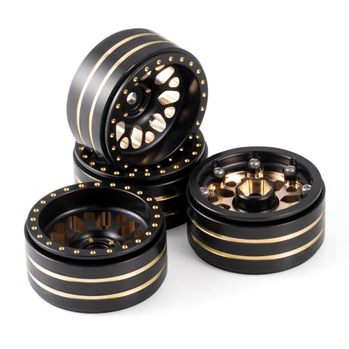 1.3" Brass Beadlock Wheel Hub Rims 207g Heavy Weight for 1/18 TRX4M 1/24 AXIAL SCX24 RC Crawler Car Upgrade Parts (Black) - color: Black