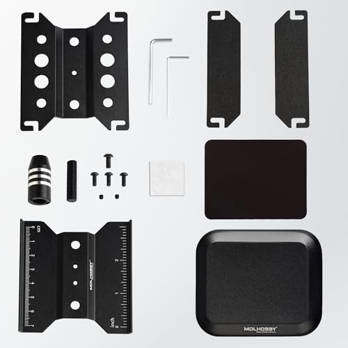Mini RC Car Work Stand, Tiny RC Aluminum Stand for 1/18 1/24 Scale | RC Car Accessories, Black RC Car Tool Kit Repair Holder with 360°Rotation Lift & Screw Tray