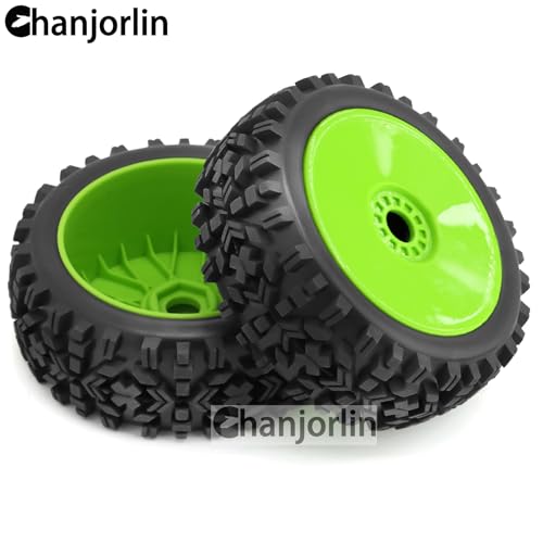 1/8 Buggy Tires OD 118mm and Wheels 17mm Hex Rubber RC Off Road Tyres for 1:8 Scale Buggy Truck Car HSP Kyosho MP10 VRX HPI Hobao ARRMA Typhon 6S 3S Talion Traxxas Losi 8ight 4PCS (Green) - color: Green