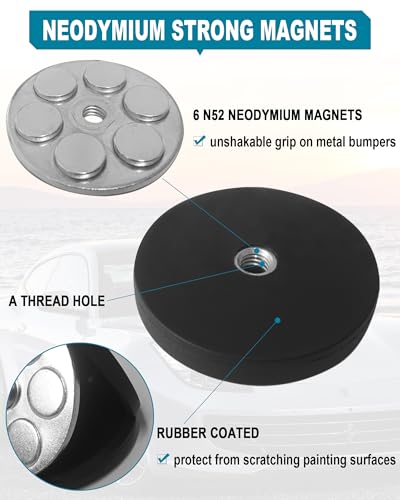Magnetic License Plate Holder Bracket, Only for Metal Car Bumper | 4 Pack Strong Neodymium Magnet Mount, Rubber Coating, Black Aluminum Frame Screws, For Dealer Temporary Plate - color: Black-Slim edge