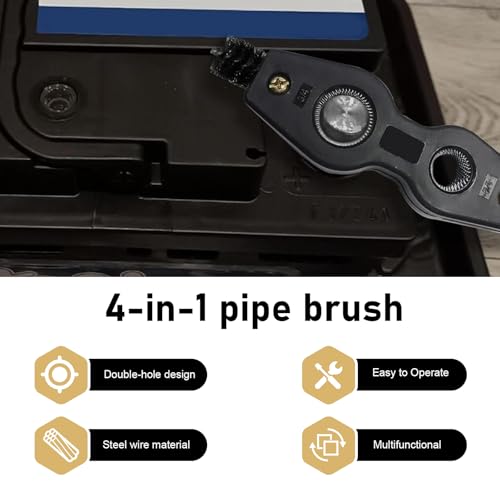 WZP 4-in-1 Car Battery Cleaning Brush, Double-Headed Double-Hole Battery Terminals Copper Pipes Cleaner Brush, Comfortable Handle and Steel Wire Bristle, Universal Cleaning Tool for Cars Machine Part
