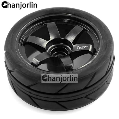 1/10 RC On Road Drift Wheels Rims Hex 12mm Alloy Aluminum Rally Racing Hubs for 1:10 Scale Touring Street Car Tires Tyres Tamiya TT01 TT02 A959 PTG2 HPI KYOSHO HSP XV02 XV01 4PCS (Black)