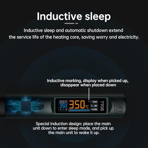 T90 Smart Soldering Iron 140W PD3.0 QC Fast Heating Digital Soldering Pen with LCD Display, Portable USB‑C Soldering Tool for Electronics Repair, DIY, PCB Soldering (T90C soldering iron Set)