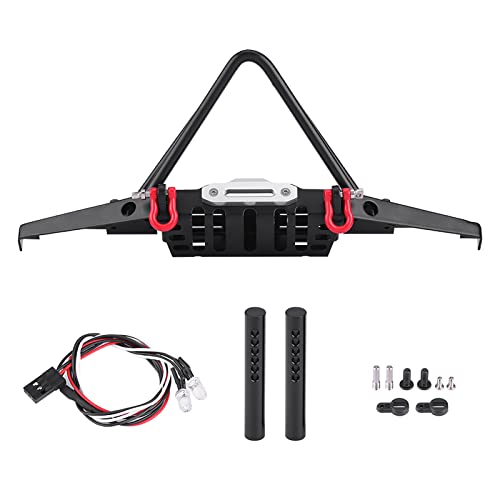 RC Crawler Steel Front Bumper with LED Lights, Heavy Duty RC Car Front Bumper, 1/10 Scale Off Road Bumper for Axial SCX10 90046, Durable Metal Bumper with Easy Installation Kit