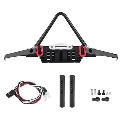 RC Crawler Steel Front Bumper with LED Lights, Heavy Duty RC Car Front Bumper, 1/10 Scale Off Road Bumper for Axial SCX10 90046, Durable Metal Bumper with Easy Installation Kit