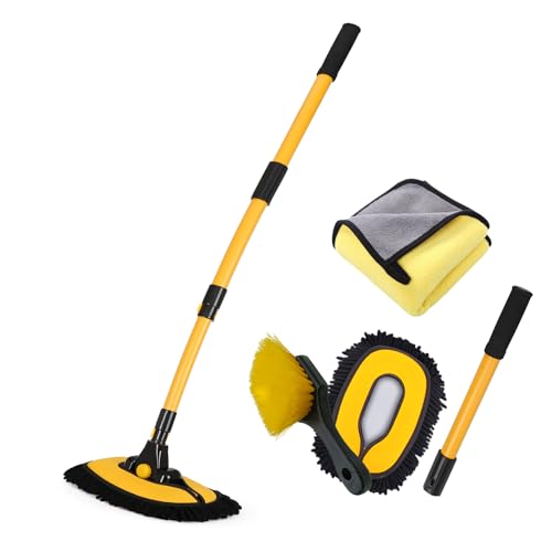 57'' Car Wash Brush with Long Handle Chenille Microfiber Car Wash Kit， Mitt Retractable Bent Pole Car Wash Brush for Cars RV Truck Boat (Ginger) - color: Ginger