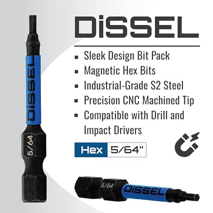 5/64 Hex Bit Set - SAE Magnetic 5/64 Allen Wrench, Durable S2 Steel Hex Driver for Bike, Furniture & RC Repairs (6pc). Impact Grade Allen Bits Designed for Precision and Durability. - size: 5/64", style: SAE
