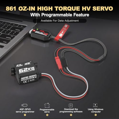 AGFRC 62KG 16.8V Waterproof Servo for 1/10 1/8 RC Cars (A75BUMW) | 0.092sec/60° @16.8V, Brushless Motor, Full Metal Gears, Digital, Programmable, Fits 1/10 & 1/8 RC Buggies / Trucks