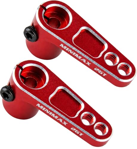 2PCS 25T Aluminum Raised Servo Horn for Futaba Savox Power HD 1/8 1/10 RC | CNC Servo Arm With M3 Threaded 16mm 20mm Holes for RC Off-Road Crawler Drift Racing Car Steering Linkage Clearance Upgrade - color: Red
