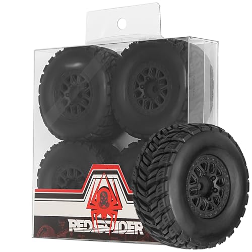 REDSPIDER • RC Short Course Truck Tires and Wheels(4PCS) Hex 12mm Rubber Vacuum Tyres OD 2.56" for Traxxas Tamiya Kyosho HPI for 1/14 1/16 1/18 RC Off On Road ARRMA Mojave GROM Rally Car (Black)