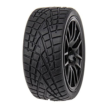 12-Spoke 12mm Hex Hub Wheel Rims & Rubber Tires Compatible with HSP Tamiya HPI Kyosho 1/10 On Road Touring Car WLtoys 1/14 144001 Traxxas 1/16 Slash RC 1/18 A959B Buggy (Black)
