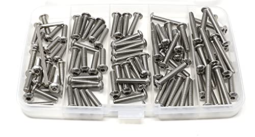 iexcell 100 Pcs M4 x 16/18/20/25/30 Stainless Steel 304 Hex Socket Button Head Cap Screws Bolts Assortment Kit - size: M4 x 16/18/20/25/30mm