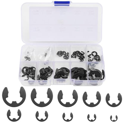 120Pcs Steel E-Clip Assortment Kit External Circlip Snap Rings E Clip (1.5mm-10mm) for Bearings Gears Pulleys Axles RC Shaft U Joint