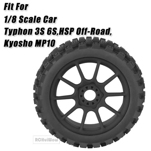RC Buggy Tires 17mm Hex Wheels and Tires for 1/8 Scale Car Typhon 3S 6S,HSP Off-Road,Kyosho MP10,1/8 Scale RC Buggy Wheels & Rubber Tires,Black - color: Black(4pcs)