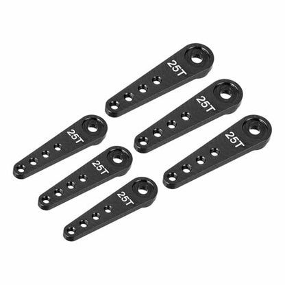 MECCANIXITY 6 Pcs Aluminum Servo Horn Long 25T 25 Teeth Steering Arm 37mm Length Black Suitable for DIY RC Car/Boat/Airplanes Boat Model Accessories - color: Black
