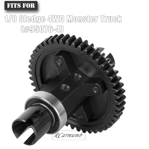 52T Upgrade Part for 1/8 Sledge Center Diff to Straight Shaft,RCarmumb Medium Carbon Steel & Aluminum Heavy Duty Center Differential Spur Gear Shaft Replacement for Sledge Monster Truck,Black - color: Black(1set)