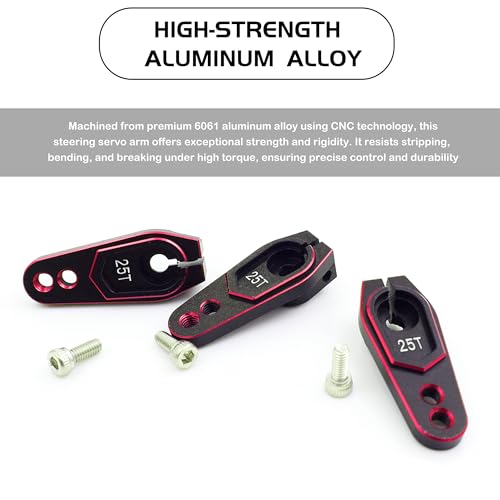 Aluminum 25T Servo Horn for 1/8 1/10 RC Off Road Crawler Drift Car(Red) | Servo Arm Compatible with Futaba Savox Power HD HSP Servos Motor,CNC Machined,High Strength,Precision Fit - color: 3 Black Red Packs