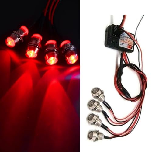 4Led RC Truck Car Led Light Kit,WONFAST LED RC Car Headlights Taillight Set Accessories for 1/10 1/12 1/8 RC Car Truck Tank Crawler for Redcat Axial HSP Tamiya SCX10(Red) - color: Red