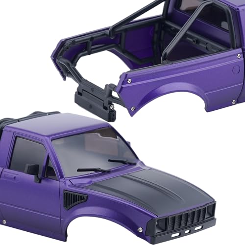 DJX SCX24 Body Shell with Bed Rack for Axial SCX24 C10 Bronco Wrangler Base Camp 1/24 RC Crawler Car (Purple) - color: Purple