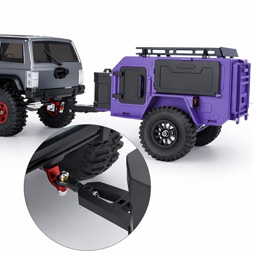 AMK 1/18 1/24 RC Crawler Trailer, Scale Off-Road Camping Trailer with Roof Rack & Storage Box, Tow Trailer for SCX24 TRX4M FCX24 AX24 Bronco Defender K10 F150 RC Accessories (Purple) - color: Purple