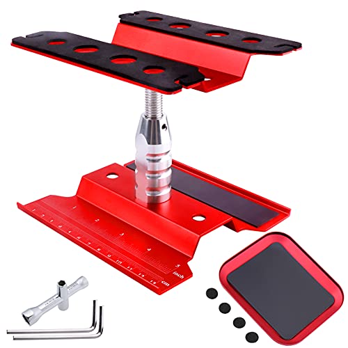 RC Car Work Stand Aluminum Repair Workstation 360 Degree Rotation Lift Lower w/Screw Tray Tools for 1/10 1/12 1/16 Scale Traxxas TRX4 Axial Arrma Redcat Losi RC Crawler Monster Truck Buggy (Red) - color: Red