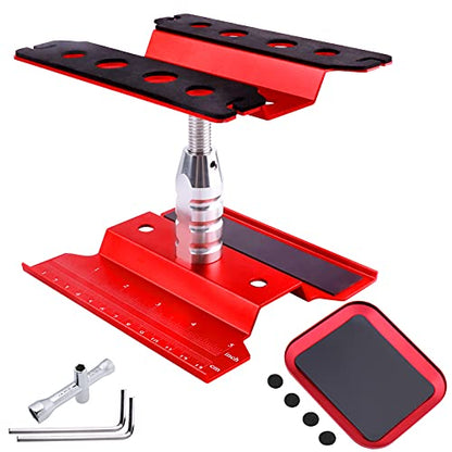 RC Car Work Stand Aluminum Repair Workstation 360 Degree Rotation Lift Lower w/Screw Tray Tools for 1/10 1/12 1/16 Scale Traxxas TRX4 Axial Arrma Redcat Losi RC Crawler Monster Truck Buggy (Red) - color: Red