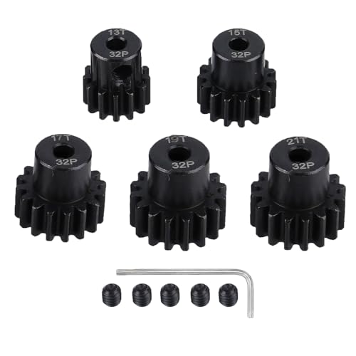 5Pcs Metal Steel 32P Pinion Gear Sets 13T 15T 17T 19T 21T with Hex Key for 1/10 Crawler Truck Traxxas Arrma HSP HPI AXIAL Tamiya LOSI RC Car Upgraded Parts (13T 15T 17T 19T 21T) - style: 13T 15T 17T 19T 21T