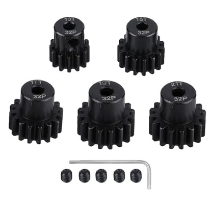 5Pcs Metal Steel 32P Pinion Gear Sets 13T 15T 17T 19T 21T with Hex Key for 1/10 Crawler Truck Traxxas Arrma HSP HPI AXIAL Tamiya LOSI RC Car Upgraded Parts (13T 15T 17T 19T 21T) - style: 13T 15T 17T 19T 21T