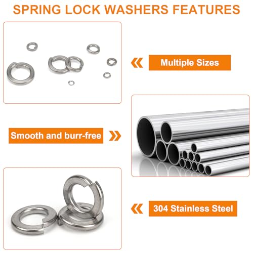 100Pcs 6# Spring Lock Washer, 304 Stainless Steel | SAE Split Lock Washer, Lock Washers & Flat Washers for Screws Bolts - color: Silver, size: 6#