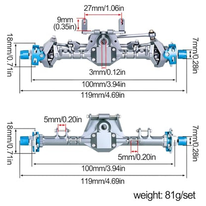 +9mm Front Rear Axle with Hydraulic Steering Link for Axial SCX24 Deadbolt C10 JLU Gladiator Bronco 1/24 RC Crawler Upgrade (Titanium) - color: Titanium