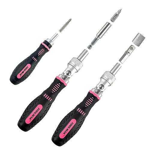 Ratcheting Screwdriver Set, 61pcs Socket & Precision Bit Set | Cr-V Steel, Rotatable Ratchet Handle & Storage Case, Ideal for Bikes, Electronics, Watches & Glasses - style: 61pcs Pink Ratchet Screwdriver