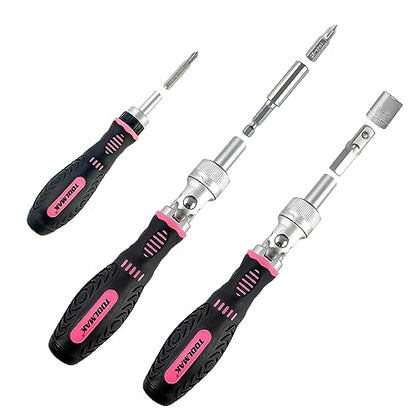 Ratcheting Screwdriver Set, 61pcs Socket & Precision Bit Set | Cr-V Steel, Rotatable Ratchet Handle & Storage Case, Ideal for Bikes, Electronics, Watches & Glasses - style: 61pcs Pink Ratchet Screwdriver