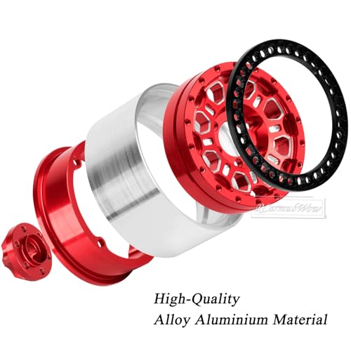RC 1.9 Beadlock Tires 1.9 Wheels and Tires for 1/10 RC Crawler,TRX6 TRX4 AX103007 SCX10 90046 D90 Gen7 8 MST VS4-10,Aluminium Alloy 1.9 RC Wheel Rims & Rubber Tyre,Red - color: Red(4pcs)