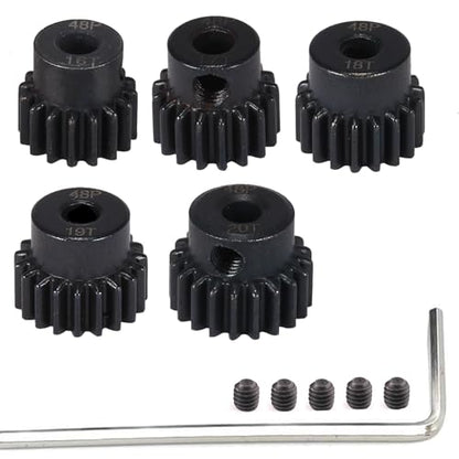 48P Hardened Steel Pinion Gear Set 3.175mm (1/8 inch) Hole 16T 17T 18T 19T 20T 48DP Pitch Gears with Hex Key for RC Brushless Brush Motor RC Car Upgrade (5pcs) - size: 16 17 18 19 20T