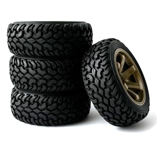 4PCS 75mm Rubber Tires and 6Spokes Plastic Wheel Rims Tyre for 1/10 RC On-Road Drift Racing Car 1:14 1:16 Rally Car for Tamiya Kyosho HPI HSP TT02 Upgrades Parts (Gold) - color: Gold