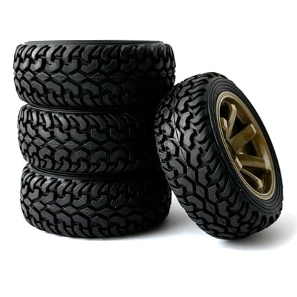 4PCS 75mm Rubber Tires and 6Spokes Plastic Wheel Rims Tyre for 1/10 RC On-Road Drift Racing Car 1:14 1:16 Rally Car for Tamiya Kyosho HPI HSP TT02 Upgrades Parts (Gold) - color: Gold