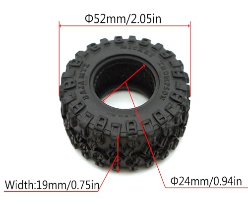 1.0 Inch Sticky Soft Tires 52 * 19mm for TRX-4M SCX24 1/18 1/24 Wheels Upgrades, High Viscosity RC Crawler Rubber Tyre (TW1002)