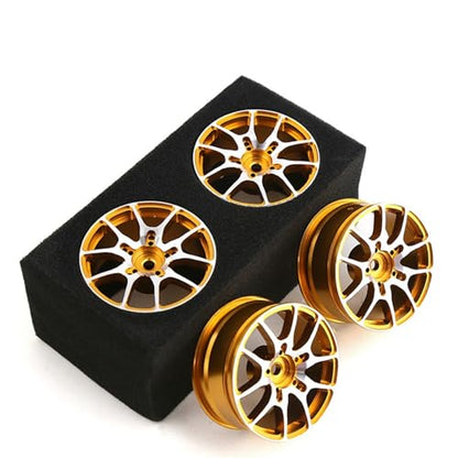 1/10 RC On Road Drift Wheels Rims Hex 12mm Metal Rally Racing Hubs for 1:10 Scale Touring Street Car Tires Tyres Tamiya TT01 TT02 HSP 2S 3S Brushless HPI KYOSHO XV02 XV01 4PCS (Glod) - color: Glod