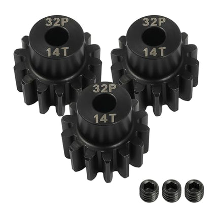 32P 14T Pinion Gear 3.175mm Shaft, Hardened Steel Motor Gear for 1/10 Scale RC Car Truck Crawler Monster Buggy, High Speed Durable 32 Pitch Gear Upgrade Parts 540 550 Brushed 3650 3660 Brushless - color: 14T