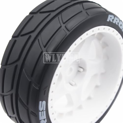 4PCS RC 1/10 On-Road Tires 65mm RC Rubber Tires w/Plastic Wheel Rim 12mm Hex Fit for 1/10 RC On-Road Rally Car HPI Tamiya TT01 TT02 Kyosho Wltoys 144001 - color: White 7