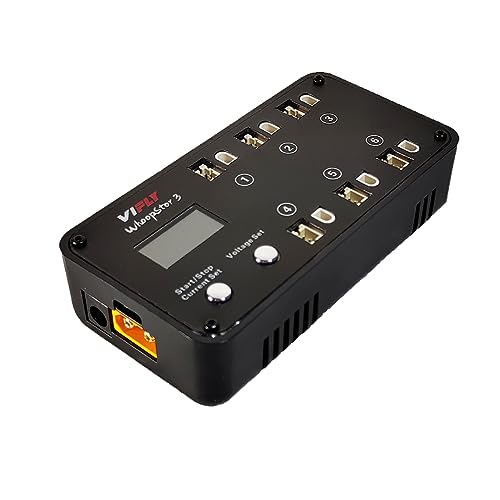 VIFLY WhoopStor V3 6 Ports 1S LiPo Battery Storage Charger and Discharger with LCD Display Tiny Whoop Charger with PH2.0 and BT2.0 Connectors - color: Black