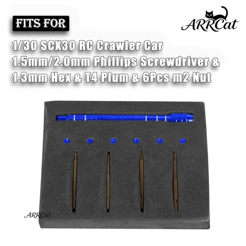 RC Screw Driver Set Tool Kit for 1/30 SCX30,1.5mm/2.0mm Phillips Screwdriver & 1.3mm Hex & T4 Plum & 6Pcs m2 Nut RC Car Repair Screwdrivers Set,for 1/30 SCX30 RC Crawler Truck Buggy,Navy Blue - color: Navy Blue - (Screw Driver Set)