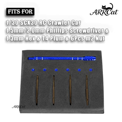 RC Screw Driver Set Tool Kit for 1/30 SCX30,1.5mm/2.0mm Phillips Screwdriver & 1.3mm Hex & T4 Plum & 6Pcs m2 Nut RC Car Repair Screwdrivers Set,for 1/30 SCX30 RC Crawler Truck Buggy,Navy Blue - color: Navy Blue - (Screw Driver Set)
