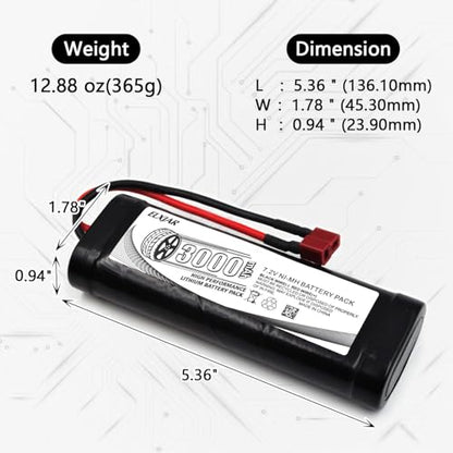 (2-Pack) 7.2V 3000mAh Ni-MH Battery with Connector for RC Vehicles | For LOSI, Associated, HPI, Kyosho and Tamiya RC cars, trucks, boats and buggies; includes 4.8V–12V Ni-MH/Ni-Cd charger. - color: 7.2V 3000mAh T-Plug
