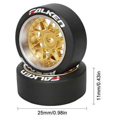 4 Pcs 25mm Star Shaped Rc Drift Wheels & Logo Drift Tires for 1/24 1/28 Wltoys, [2N+2W] Aluminum Alloy Rims with Rc Drift Car Tires for 1/24 1/28 Mini-Q HGD1 Wltoys K969 K989 k929(Gold) - color: Gold