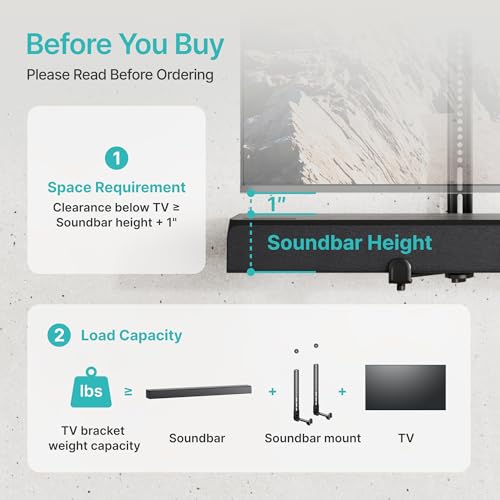 Soundbar TV Mount,33lbs Capacity,Compatible with Depth from 1.6" to 7.2" | Anti-Vibration Pads to Reduce Vibration,Soundbar Mount under TV,Easy Installation