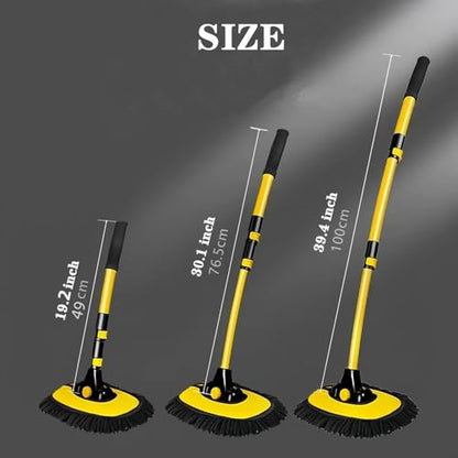 Mveqrrn15°Curved Chenille Car Wash Brush, Extendable Long Handle Mop-Yellow | car wash mop, cleaning brush supplies, microfiber replacement head, Car Wash accessories for cars trucks RV - color: Yellow-002
